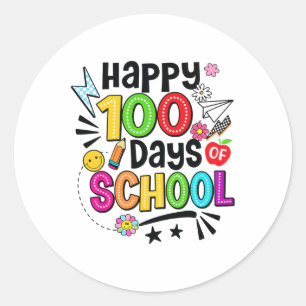 Rainbow Happy 100 Days Of School Pencil 100th Day Classic Round Sticker