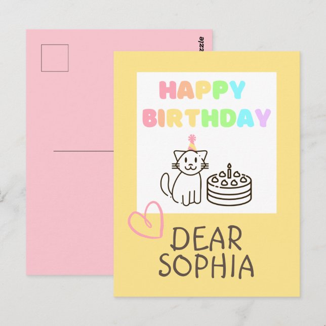 Rainbow Happy Birthday Cat Postcard (Front/Back)