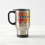 Rainbow Happy Chanukah Travel Mugs<br><div class="desc">Happy Chanukah in a line of rainbow chanukiot (menorahs). A Jewish holiday design for Chanukah.</div>