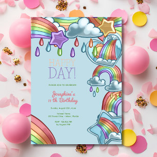 Rainbow happy day birthday party invitation