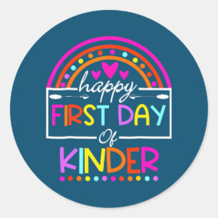 Rainbow Happy First Day Kindergarten Teacher Back Classic Round Sticker