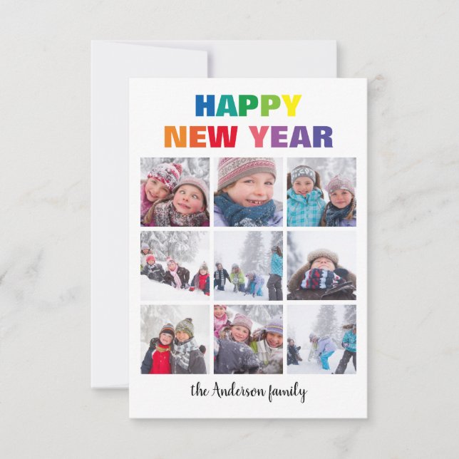 Rainbow Happy New Year Collage -3x5 Christmas Card (Front)