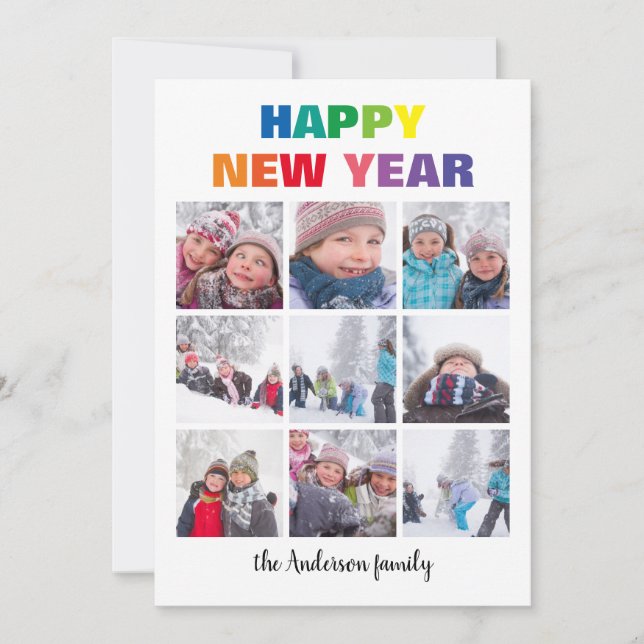 Rainbow Happy New Year Collage - Christmas Card (Front)