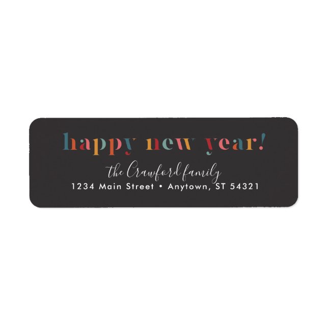 Rainbow Happy New Year Return Address Label (Front)