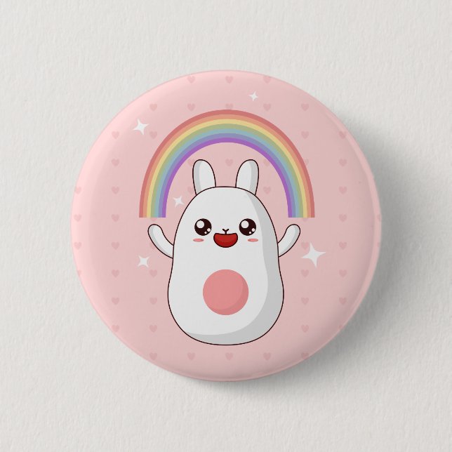 Rainbow Happy Rabbit 6 Cm Round Badge (Front)