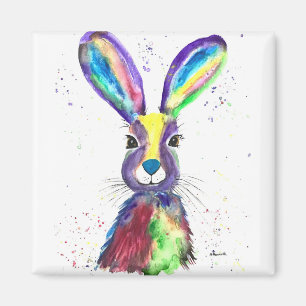 Rainbow hare watercolor animal nature wildlife magnet