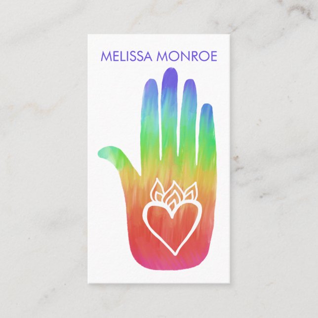 Rainbow Healing Hand Bodywork Massage Hearts Business Card (Front)