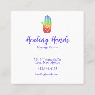 Rainbow Healing Hand Customisable Hearts Square Business Card