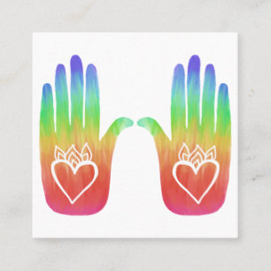 Rainbow Healing Hands Hearts Square Business Card