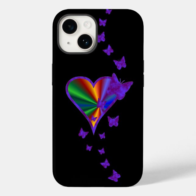 Rainbow Heart and Butterfly Case-Mate iPhone Case (Back)