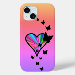 Rainbow Heart and Butterfly iPhone 15 Case