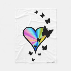 Rainbow Heart and Butterfly Fleece Blanket