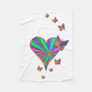 Rainbow Heart and Butterfly Fleece Blanket