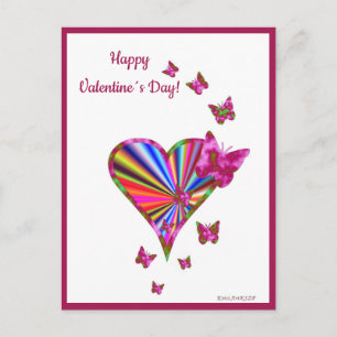 Rainbow Heart and Butterfly Holiday Postcard