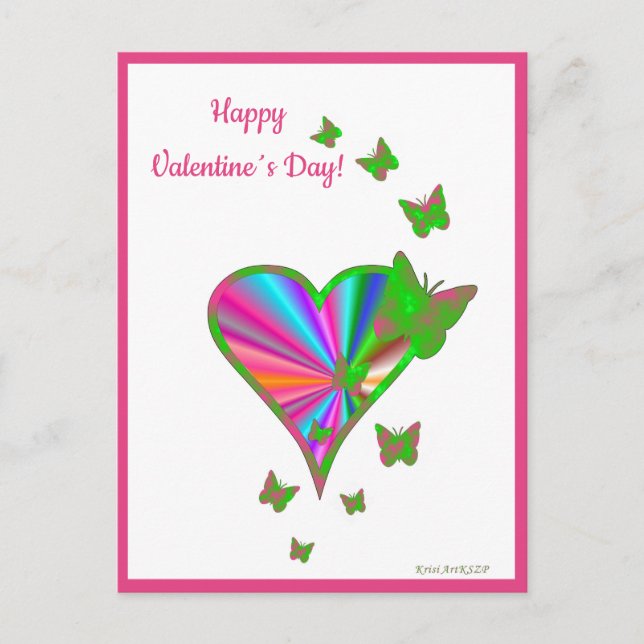 Rainbow Heart and Butterfly Holiday Postcard (Front)