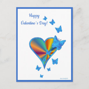 Rainbow Heart and Butterfly Holiday Postcard