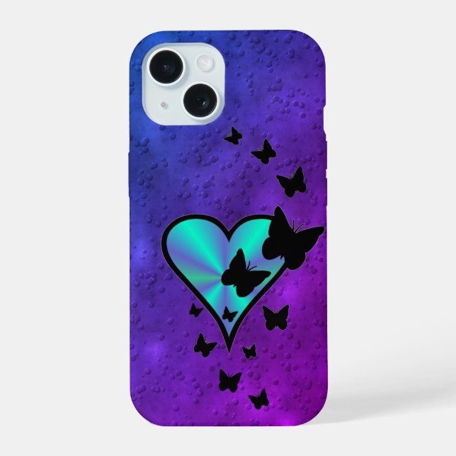 Rainbow Heart and Butterfly iPhone 15 Case (Back)