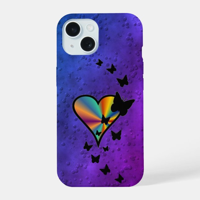 Rainbow Heart and Butterfly iPhone 15 Case (Back)