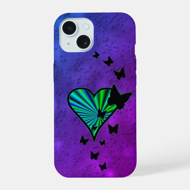 Rainbow Heart and Butterfly iPhone 15 Case (Back)