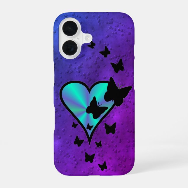 Rainbow Heart and Butterfly iPhone 16 Case (Back)