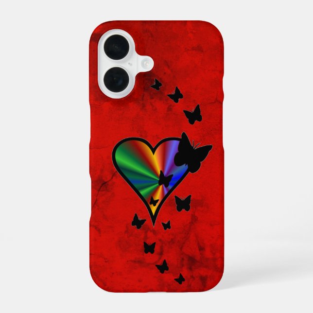 Rainbow Heart and Butterfly iPhone 16 Case (Back)