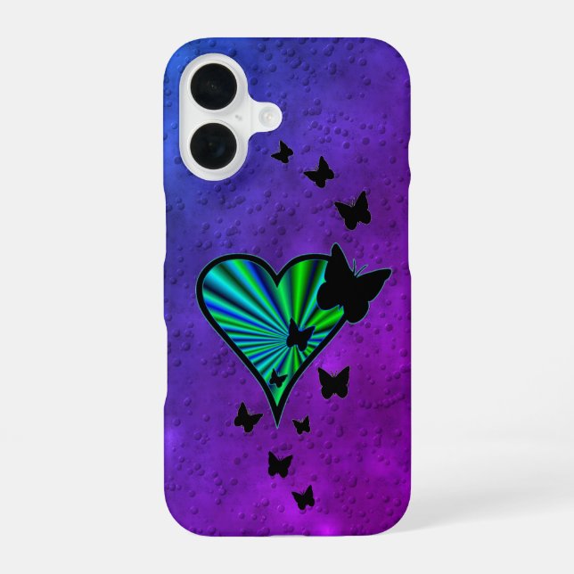 Rainbow Heart and Butterfly iPhone 16 Case (Back)