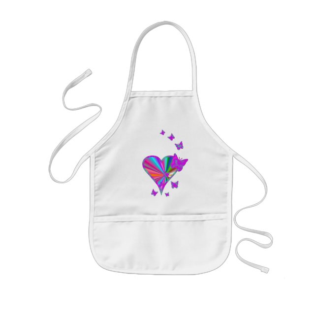 Rainbow Heart and Butterfly Kids Apron (Front)