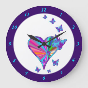 Rainbow Heart and Butterfly Large Clock