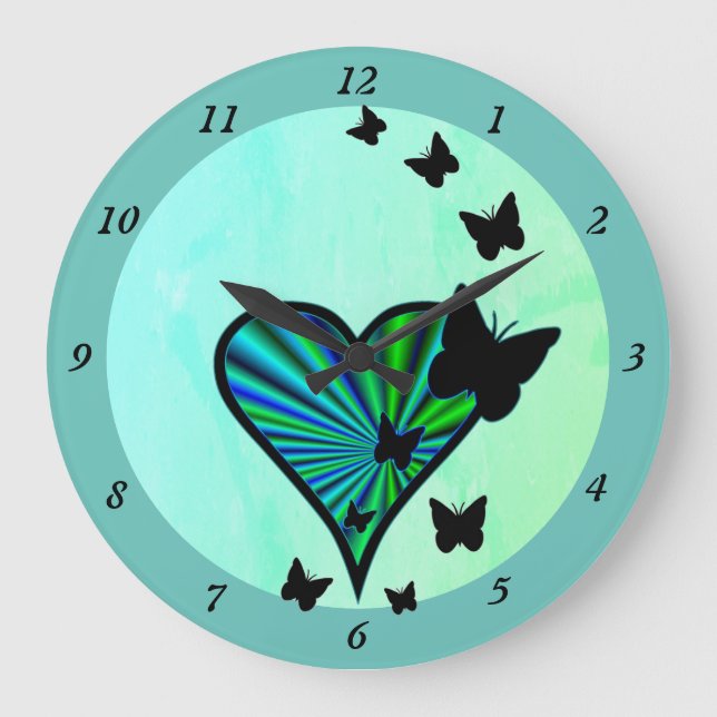 Rainbow Heart and Butterfly Large Clock (Front)