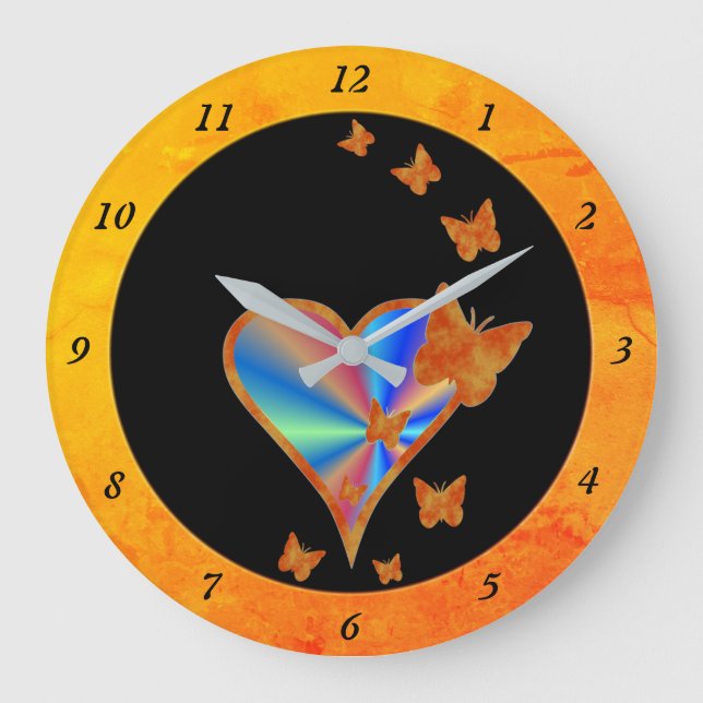 Rainbow Heart and Butterfly Large Clock (Front)