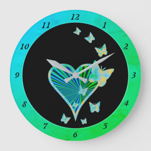 Rainbow Heart and Butterfly Large Clock