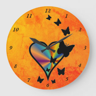 Rainbow Heart and Butterfly Large Clock