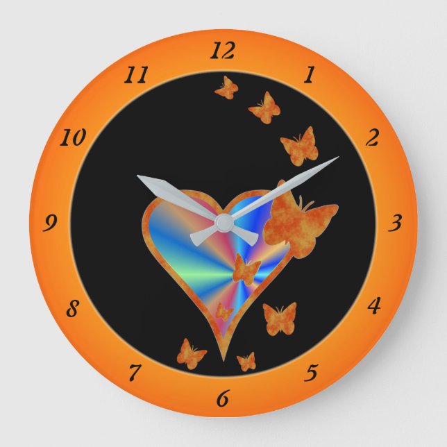 Rainbow Heart and Butterfly Large Clock (Front)