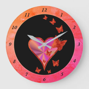Rainbow Heart and Butterfly Large Clock