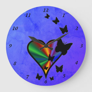 Rainbow Heart and Butterfly Large Clock