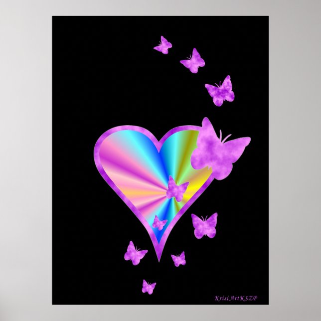 Rainbow Heart and Butterfly Poster (Front)