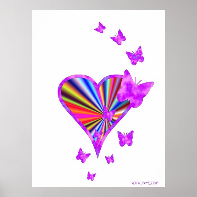 Rainbow heart and Butterfly Poster (Front)