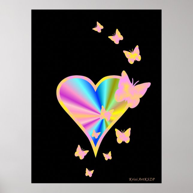 Rainbow Heart and Butterfly Poster (Front)