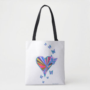 Rainbow heart and Butterfly Tote Bag