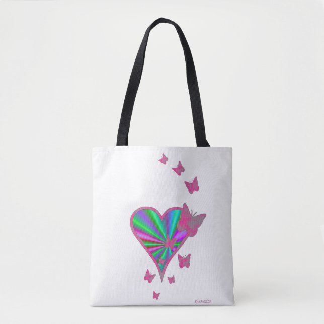 Rainbow heart and Butterfly Tote Bag (Front)