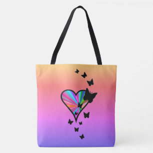 Rainbow Heart and Butterfly Tote Bag