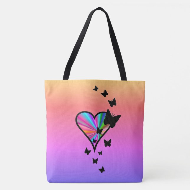 Rainbow Heart and Butterfly Tote Bag (Front)
