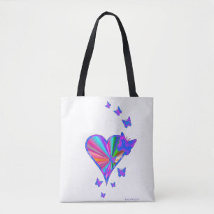 Rainbow heart and Butterfly Tote Bag