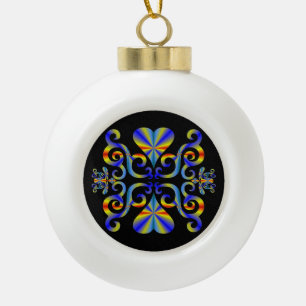Rainbow Heart and Lily Ceramic Ball Christmas Ornament
