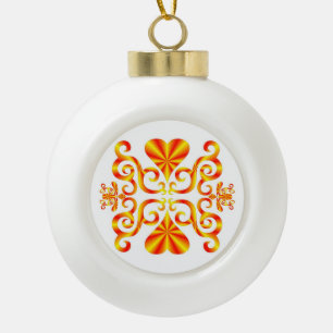 Rainbow Heart and Lily Ceramic Ball Christmas Ornament