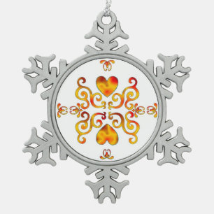 Rainbow Heart and Lily Snowflake Pewter Christmas Ornament
