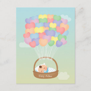 Rainbow Heart Balloons Boy Baby Shower Invitations
