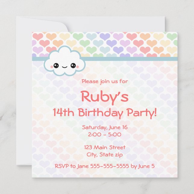 Rainbow Heart Birthday Invitation (Front)