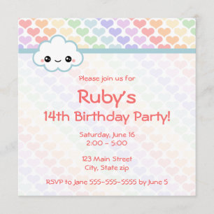 Rainbow Heart Birthday Invitation
