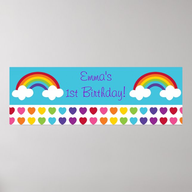 Rainbow Heart Birthday Personalized Banner Sign (Front)